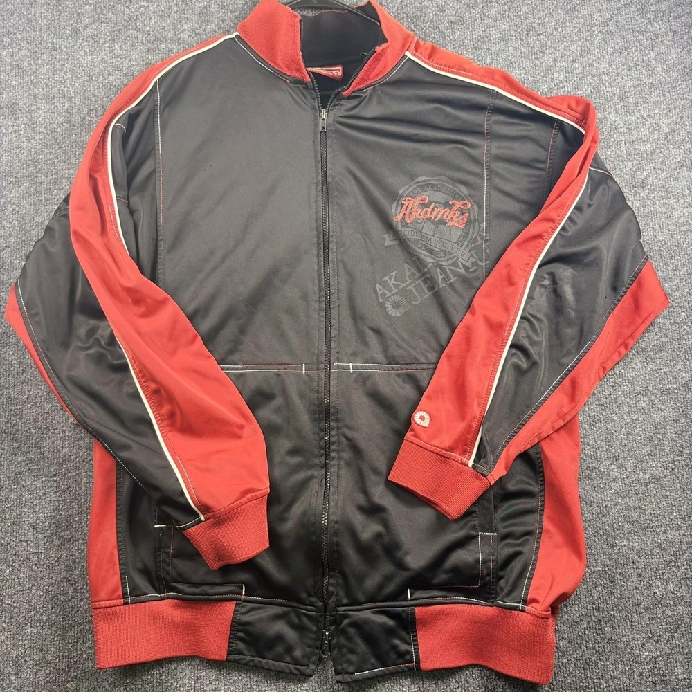 Akademiks Jacket‎ Mens 2XL Black Red Track Full Zip Jeanius Embroidered